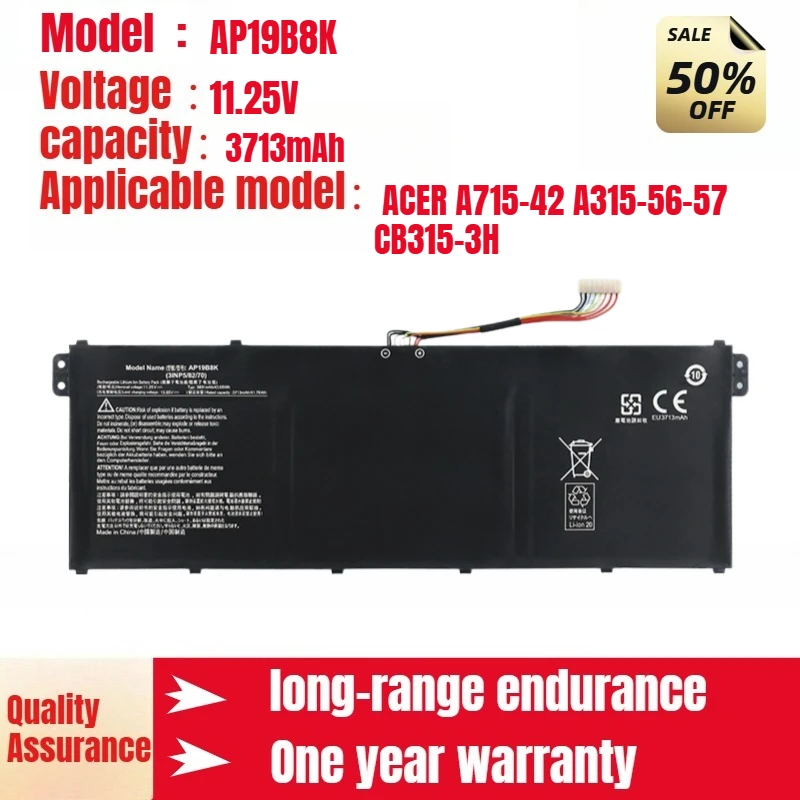 

For ACER A715-42 A315-56-57 CB315-3H Laptop Battery AP19B8K 11.25V 3713mAh