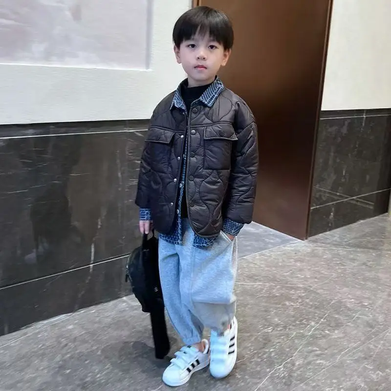 

Autumn and Winter Boys Cotton Jacket Fashion New Style Children's Shirt Collar Fake Two piece Thick Coat Boys' Cotton Jacket Top