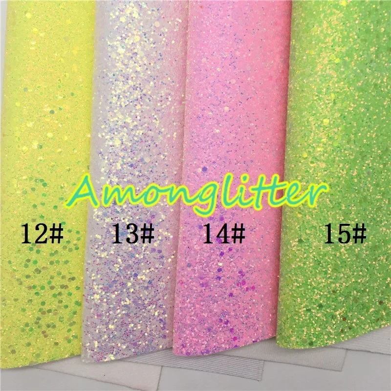 Amonglitter Spring Chunky Glitter Leather Sheets, Glitter Fabric for DIY Bows Bags and Shoes 21x29cm A4 size MB005A