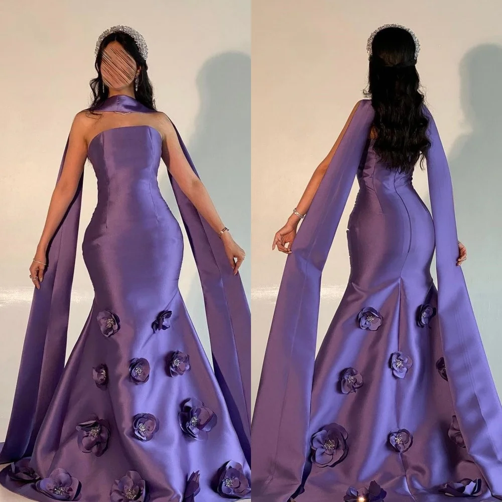 

Customized Formal Satin Applique Pleat Mermaid Strapless Long Dresses Evening Dresses Chinese Style Modern Style Sizes Available