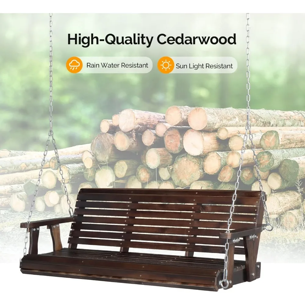 لوحة PU خارجية شديدة التحمل بقوة 880 رطلًا، كرسي معلق مع سلاسل آمنة قابلة للتعديل، (5 أقدام، ريفي) #4