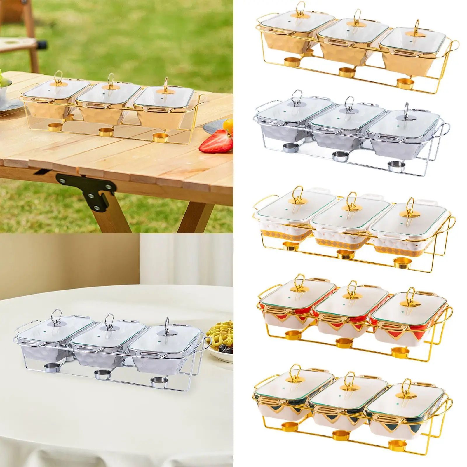 Chafing Dish with Handles Rectangular Household Portable Premium Buffet Display Casserole Dish for Banquet Wedding Holiday Event
