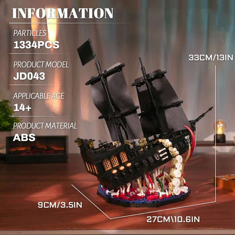 IN STOCK JD43 MOC Creativity Black Pearl Pirate Ship Building Blocks Bricks Assembling Model Toys for Boys Christmas Gift Set view 5