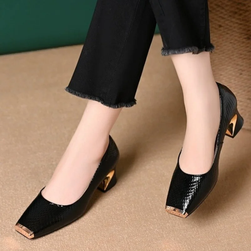 Women's French Elegant Square-Toe Pumps-Comfortable Soft Sole, Stylish Chunky Heel, Shallow Professional Work Shoes, Sizes 35-43