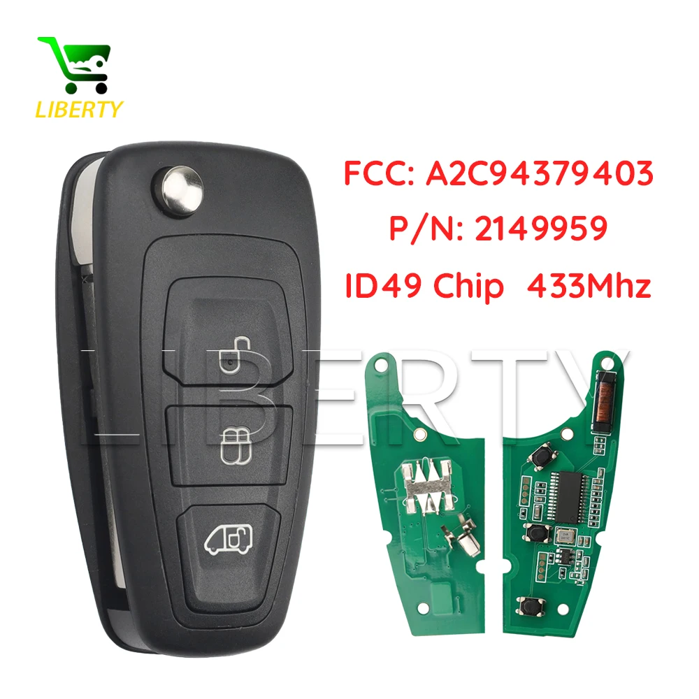 Liberty For Ford Transit Tourneo Custom Transit Custom 2016-2019 Smart Remote Flip Key FCCID A2C94379403 2149959 ID49Chip 433Mhz