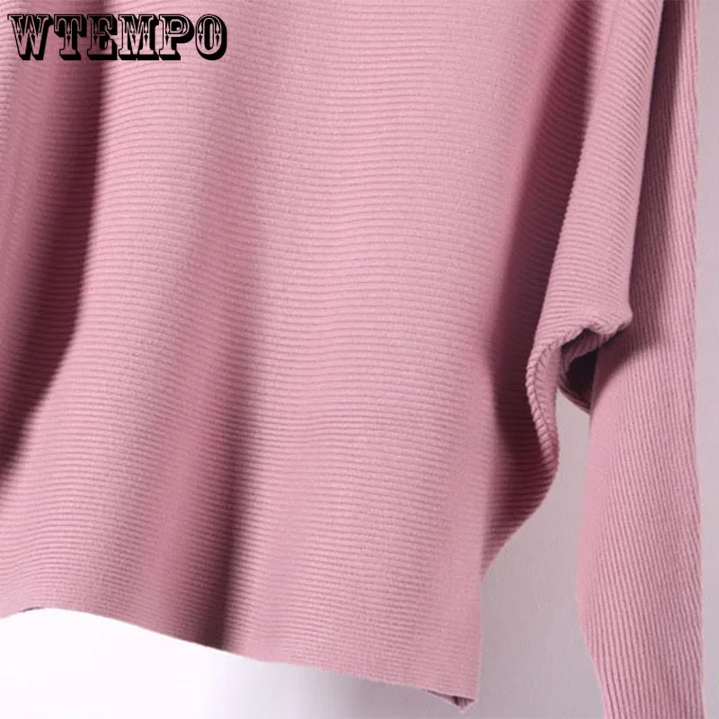 Purple Bat Sleeves Pullover Slash Neck Sweater Knitted Coat Women\'s Loose Short Top Knitwear Jumper Commuting Spring Autumn