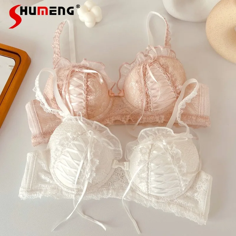 

Japanese Style Girl White Bra Pure Desire Set Women's Push Up Bra Lolita Lace Sexy Lingerie Female Full Cup Brief Suits
