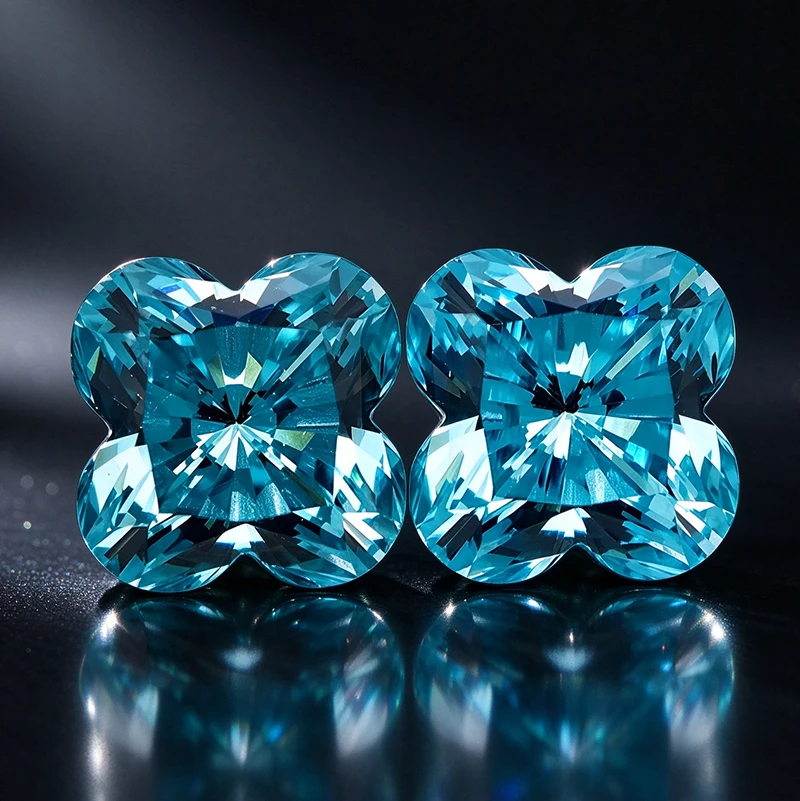 5A Grade Cubic Zirconia  Paraiba Ice Blue Aquamarine Color Fancy Plum Blossom Cut CZ Stone for Jewelry Making