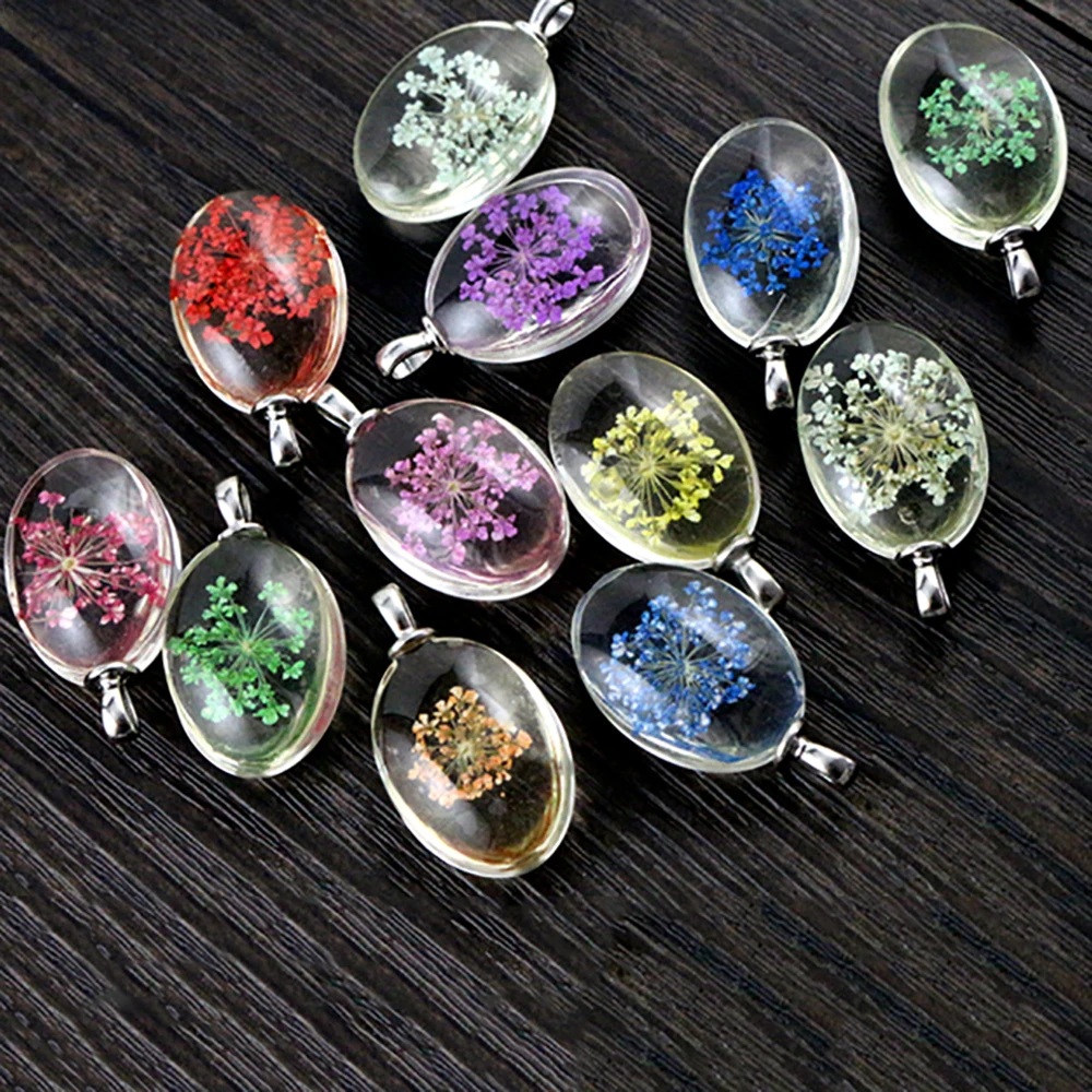 5pcs Oval/Drop/Heart/Square/Round Crystal Glass Flower Necklace Pendant DIY Jewelry Making Findings Supplies