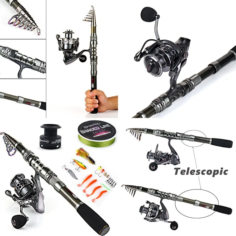 

Telescopic Fishing Rod Reel Combos with Carbon Fiber Fishing Pole Spinning Reels and Fishing Accessories