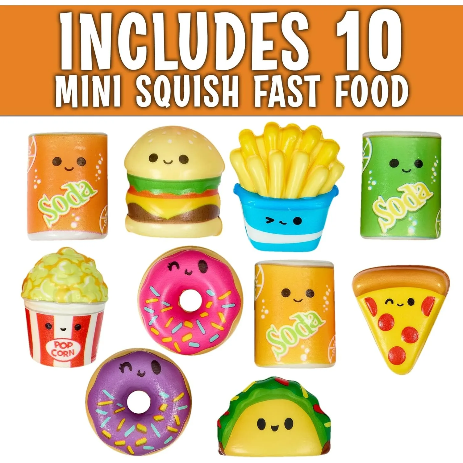 Mini Squish Fast Food Toys 10 Pack Slow-Rise Stress Relief Toys for Kids Adults Fidget Toys for Sensory Play Party Favors