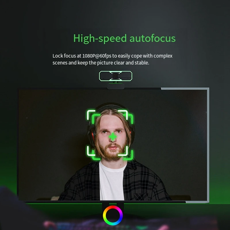 Cámara web con luz de relleno, micrófono, cámara USB, 60fps, ordenador, cámara web multifunción 1080P