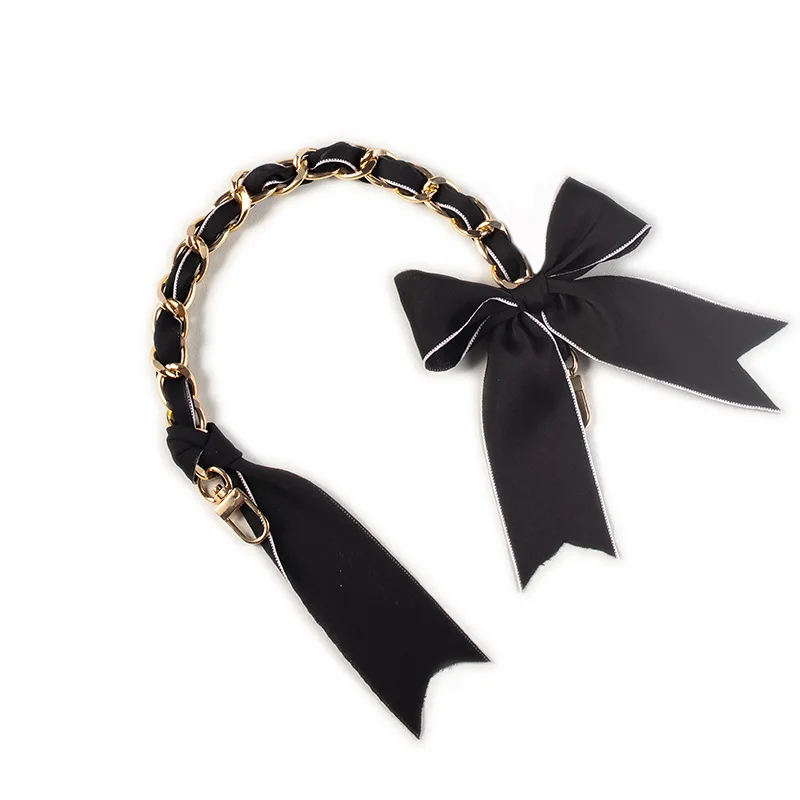 

35cm DIY Handbag Chain with Silk Scarf Metal Bow Decorative Strap for Bag Transformation