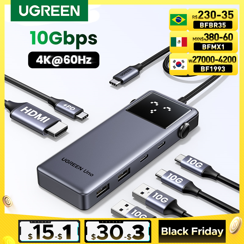  UGREEN Uno USB C HUB 6-in-1 4K60Hz PD100W 10Gbps USB3.2 Splitter Adapter for Laptop Macbook Pro Air USB Expander Docking Station 