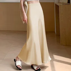 Ice Silk Satin Mermaid Skirts Woman Fashion Autumn Champagne High Waist A-line Skirt Women Cocktail Full Length Skirts Mujer