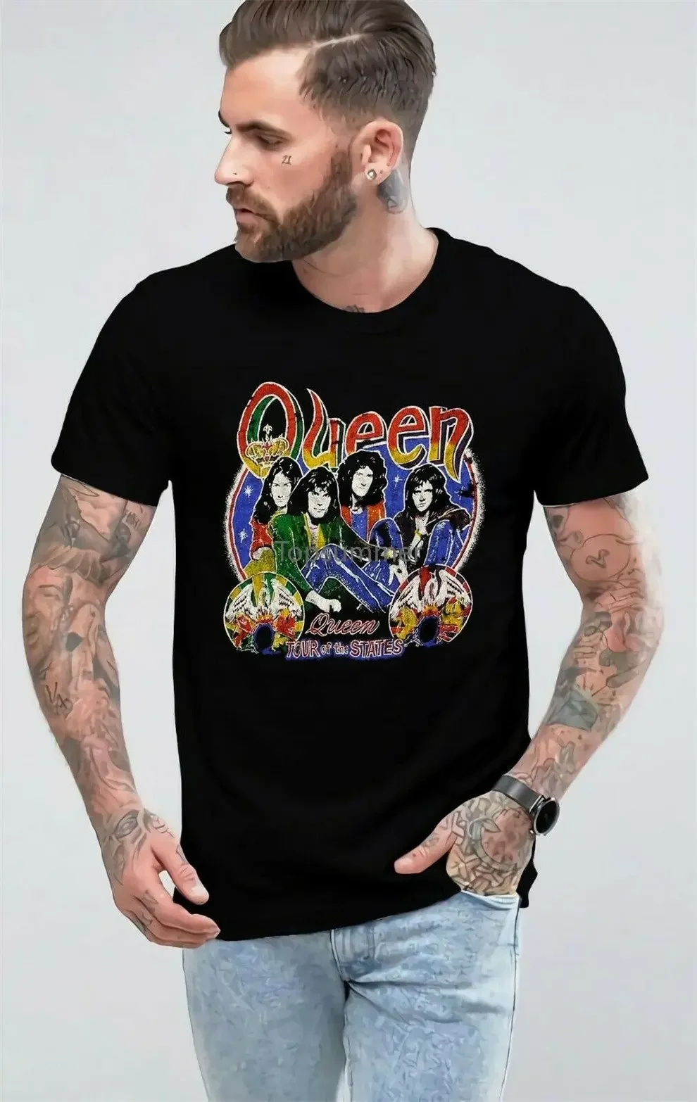 

Queen Rock Band Vintage Look T Shirt Tour Of Logo T-Shirt Size S-2Xl Best Item Homme Customized Tee Shirt