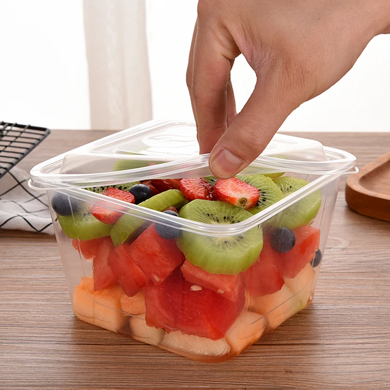 10pcs Net red square disposable lunch box 1250ml 1750ml 2000ml transparent packaging salad fruit food container cups with lids