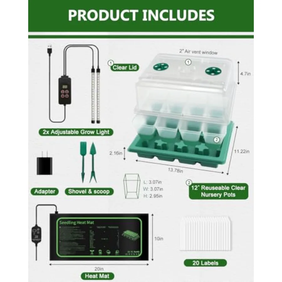 Seed Starter Kit with Grow Light and Graphene Heating Mat Reusable Seed Starter Tray with Higher 4.7