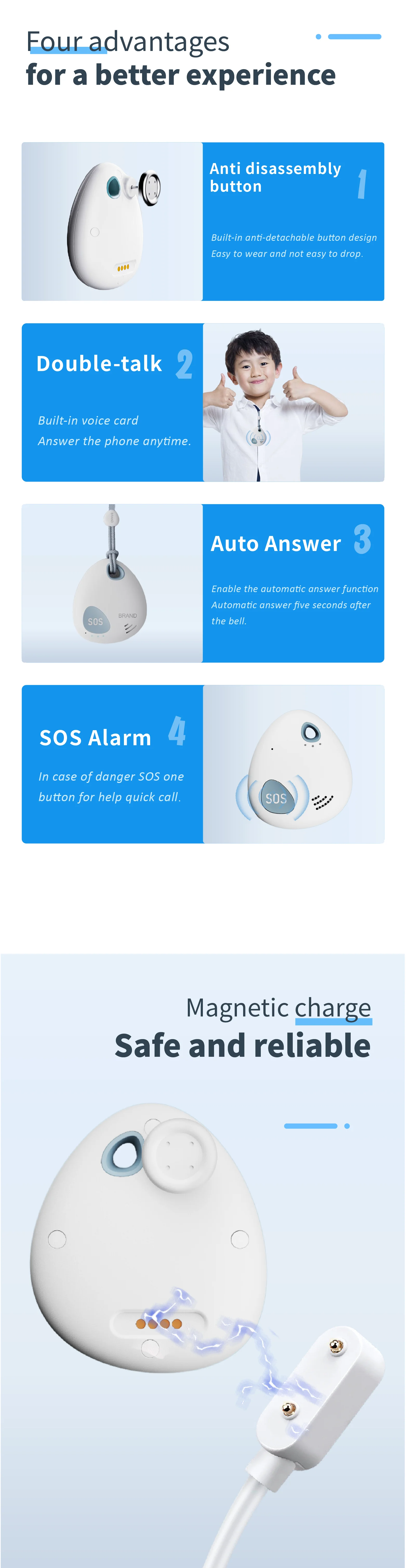 Localizzatore GPS personale intelligente Localizzatore GPS anti-smarrimento impermeabile Allarme SOS APP Controllo remoto Supporto doppia scheda SIM GSM/WIFI/GPRS