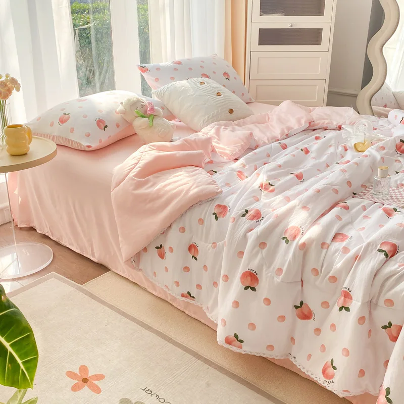 Home Cooler Thin Blankets Comforter Quilt with Floral Lace Stitch Cute Children King Animals Fruits Bedspread Bed Blankets 이불