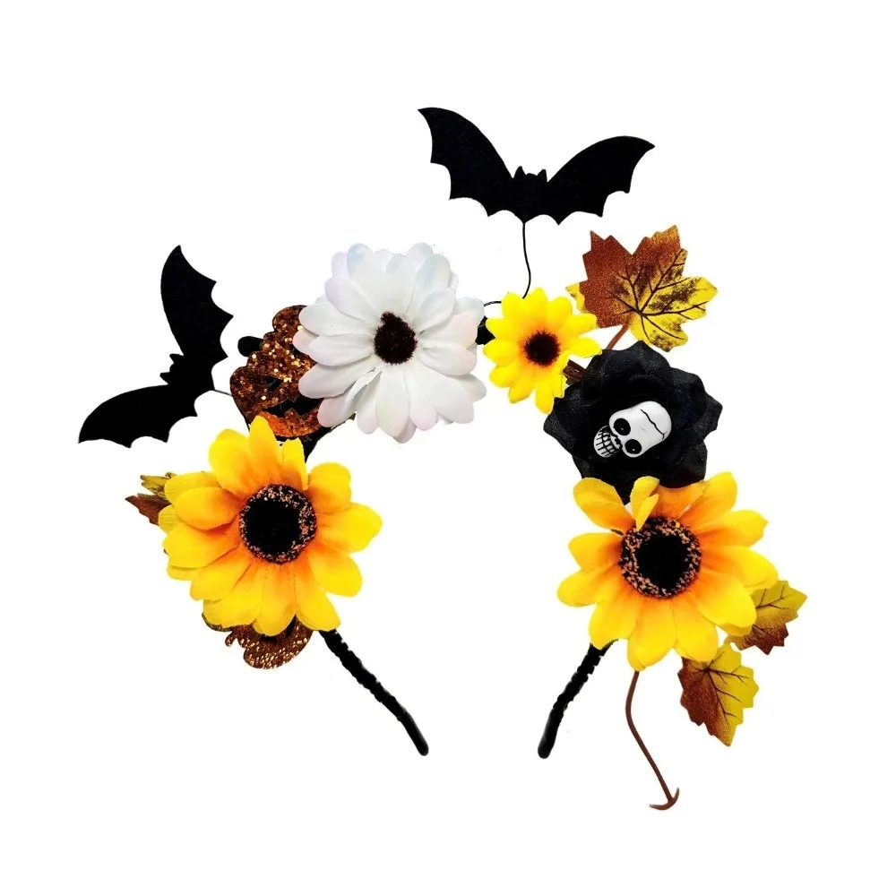 

Exaggerated Skull Head Headband Simulation Bat Halloween Decor Halloween Hair Hoop Funny Colorful Gothic Flower Hairband
