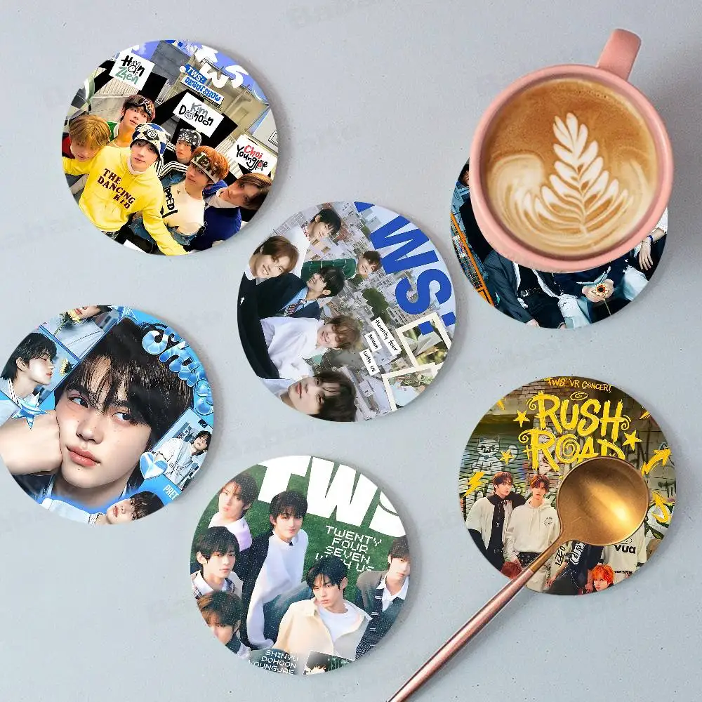 Korean Boy Band T-TWS-S Kpop  Themed Wooden Coaster Non-Slip Heat-Resistant Fun Dining Table Decoration Cafe Restaurant Gifts