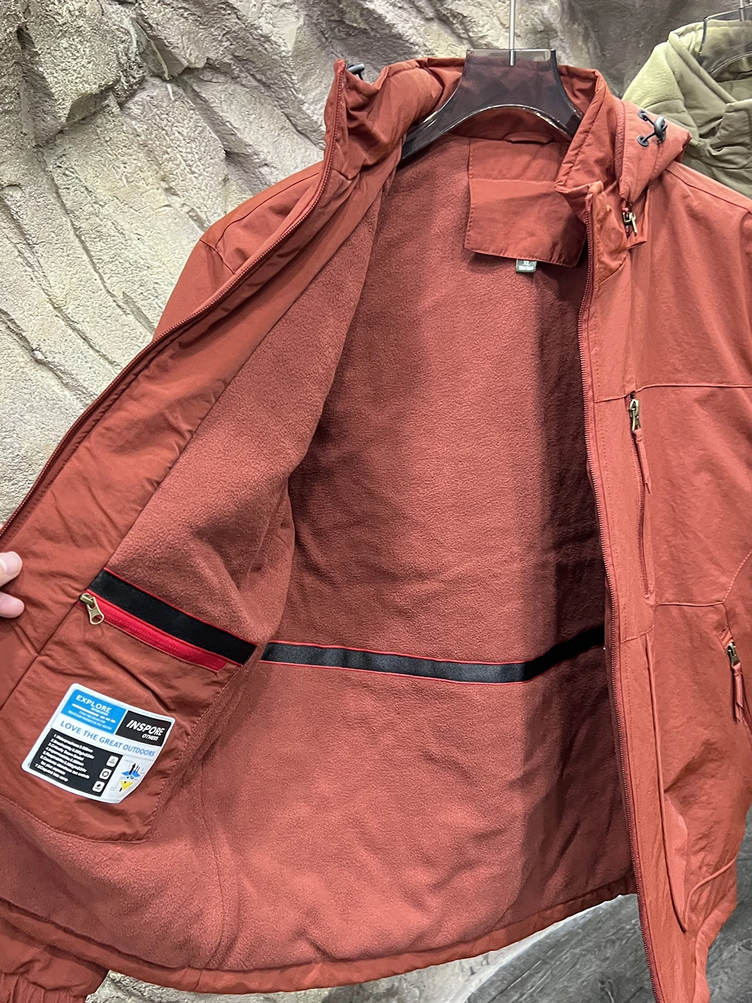 Jaket Pendaki Gunung 3D Cut Berlapis Thiened Fce, Jaket Kasual Berkerudung untuk Remaja, Model Stand Fit, Jaket Musim Dingin Lengan Panjang