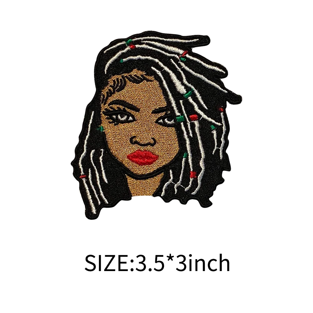 Cool Girl Embroidered Patches Dreadlocks Beautiful Lady Embroidery Patch Apparel Accessories Iron on Clothing Jacket Bag Jeans