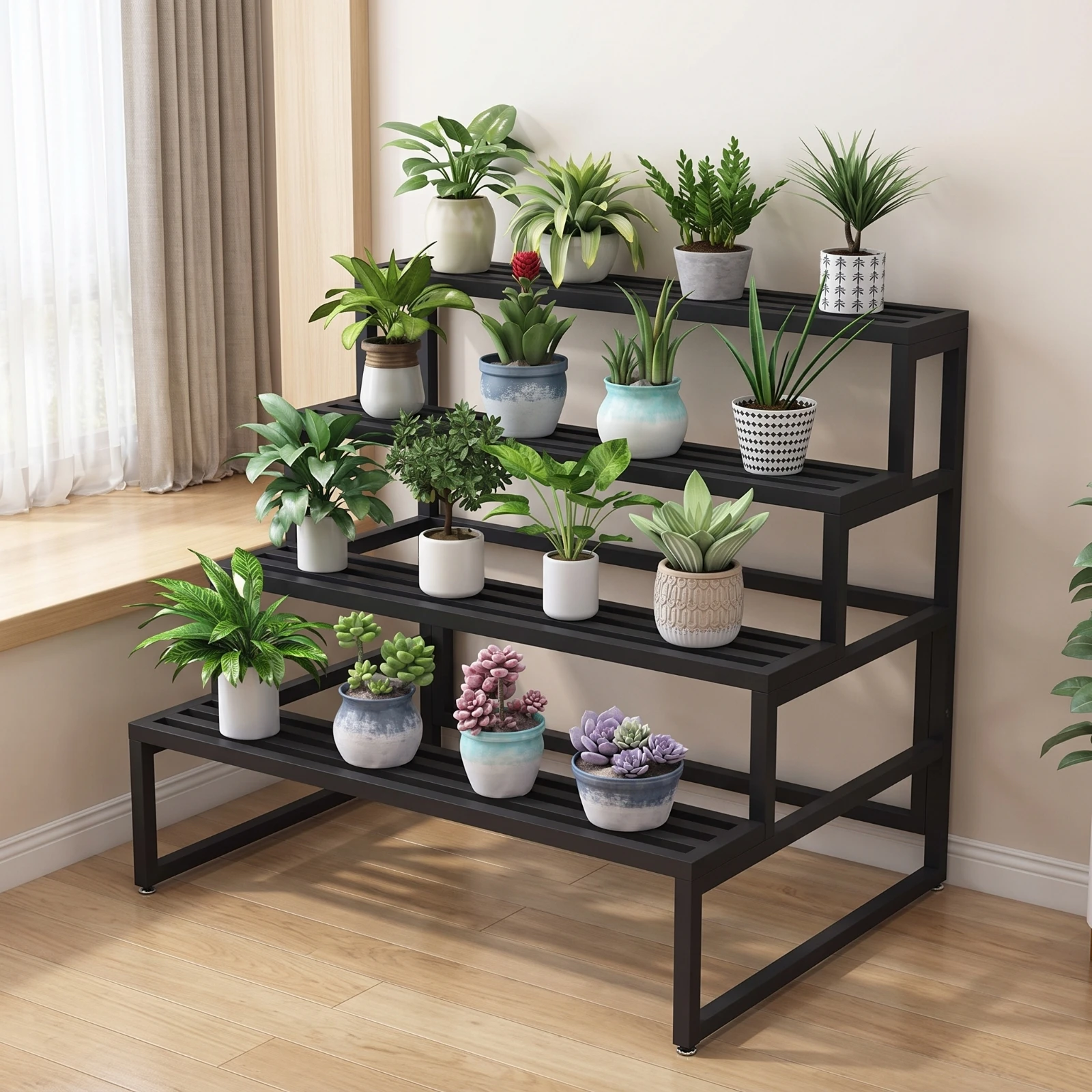 Stepped Plant Stand Floor-Standing Tiered Plant Stand Furniture Multi-Tier Indoor for Gardeners, Balcony, Patio