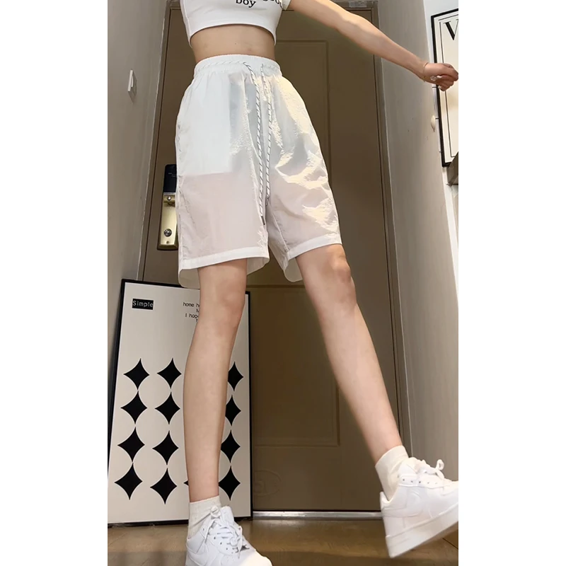 Summer Ice Silk Purple Shorts Women Loose Basic Short Pants Mini Wide Leg Short Trousers Ladies Fashion Casual Home Streetwear