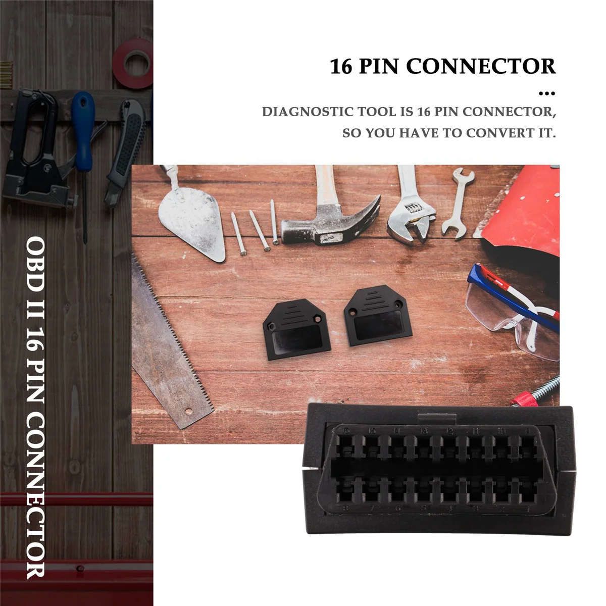 #633O OBD2 OBD II 16 pin connector socket Diagnostic Tool Adapter OBD connector + Enclosures + Terminal + screws (Black)