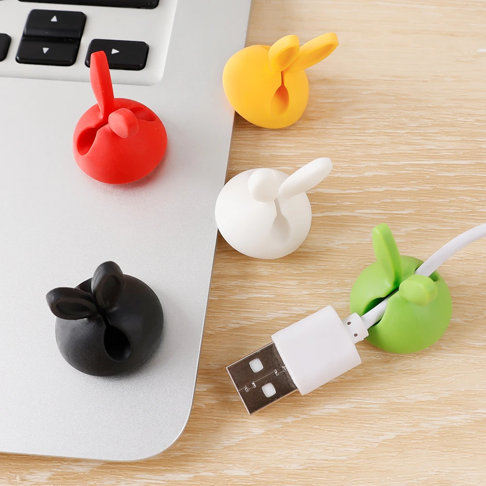 100PCS Cable Management Cute Bunny Ears Silicone Holder UBS Cable Power Cable Desktop Data Cables Earphone Cables Organiser