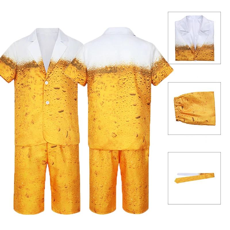 Oktoberfest-Costume de bière bavaroise pour hommes et femmes, tenues de paupières, vêtements College en 3D trempés de bière jaune, ensemble de fête de carnaval