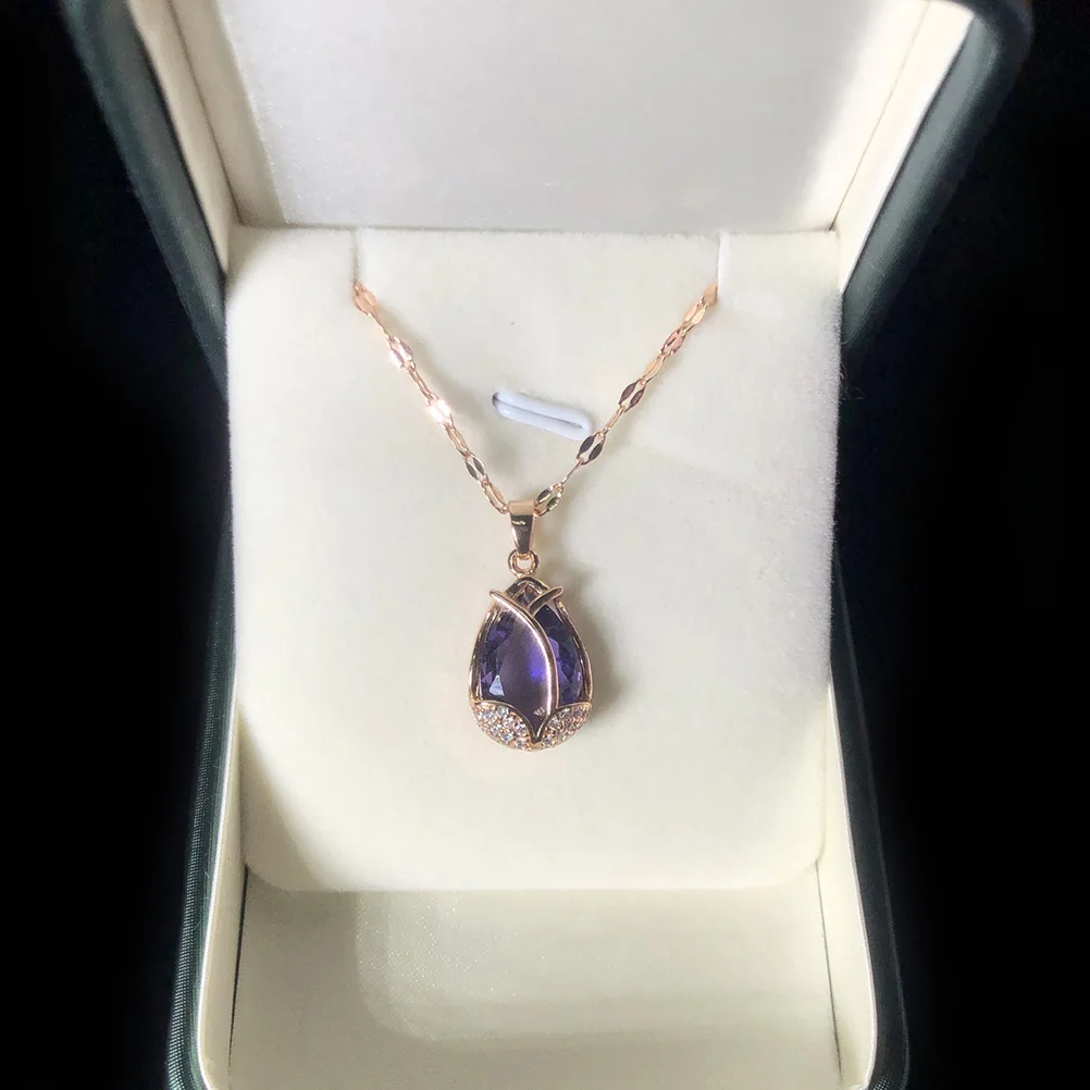 

Purple Zircon Tulip Necklace Creative Chain Titanium Steel Durable Fashion Daily Wear Decorative Neck Ring Exquisite Detail