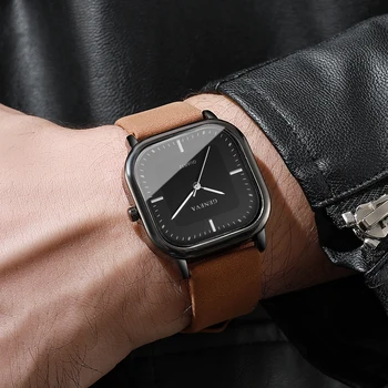 Fashion Square Dial Men's Watches Minimalist Quartz Watch Casual Leather Strap Wristwatch Reloj Hombre（Without Box） 4