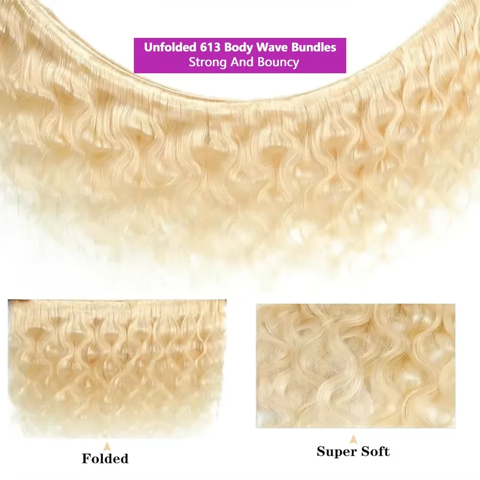 16A 613 Blonde Body Wave Bundles Human Hair 100% Unprocessed Virgin Hair 30 40Inch Brazilian Raw Human Hair Bundles Extensions image 5