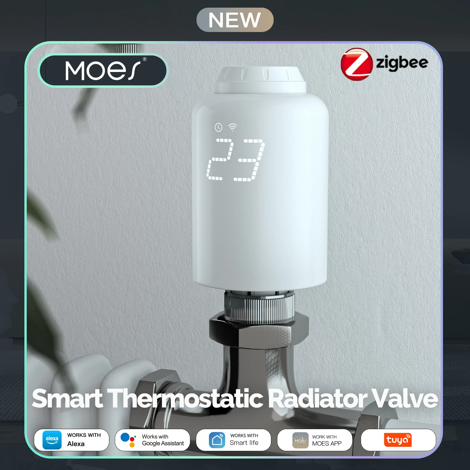 Moes Tuya ZigBee3.0 Radiator Actuator Valve Smart Thermostat Temperature Controller External Sensor TRV Voice Control Alexa
