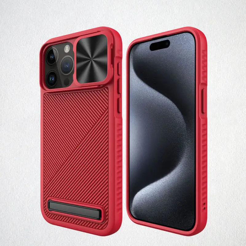 Fashion Diagonal Design Magnetic Invisible Stand Phone Case For iPhone 15 Plus Pro Max Camera Lens Slide Cover Shockproof Shell