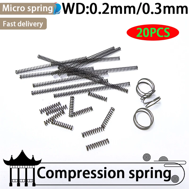 20Pcs 65Mn Wire Diameter 0.2 / 0.3mm Compression Spring Return Micro Spring Release Pressure Spring Steel Cylindrical Coil Small