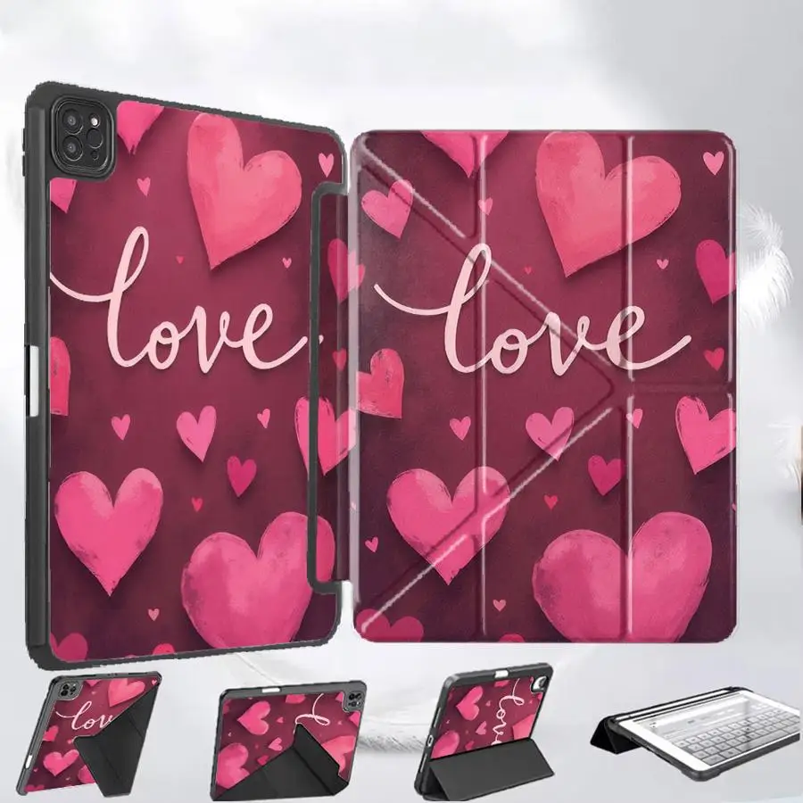 

Holder Cover Tablet Case For iPad Mini 6 7 Air 4 5 M3 M2 M4 11inch Pro 11th 10th 9th 8th 7th 12.9inch Pro 2025 Pink Heart Love