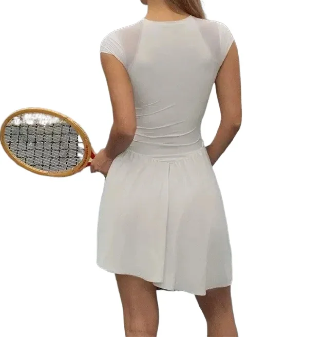 Robes d'été 2025 robe de Tennis vêtements de Golf pour femmes Sexy dos nu col rond taille coupe jupe cintrée robes courtes