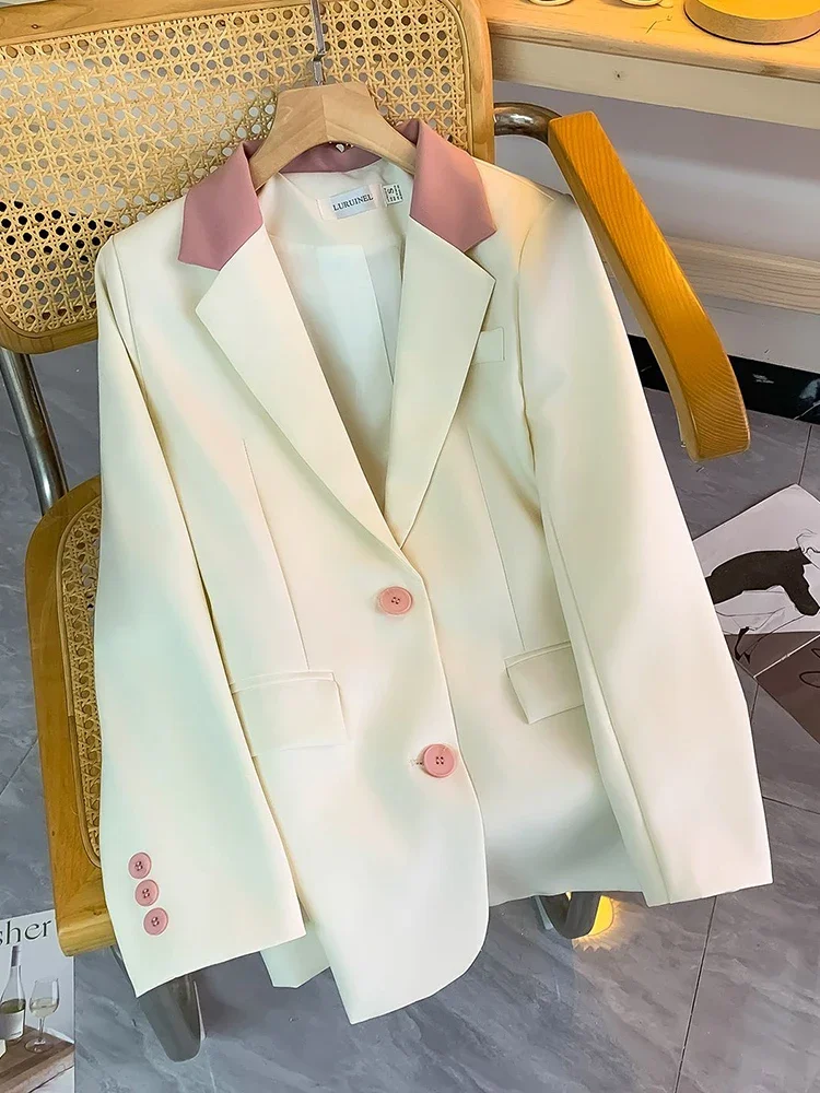 韓国カジュアルパッチワークデザインオフィスレディ春ジャケットシックでエレガントなブレザー女性のファッション長袖甘いスーツコート