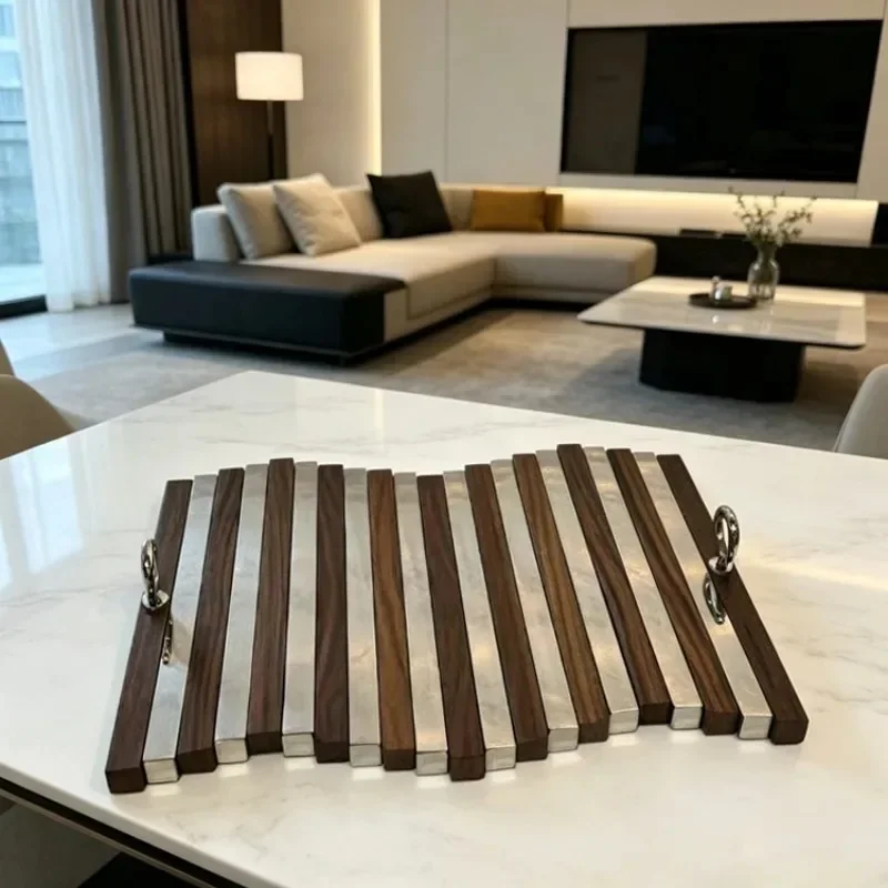 Retro decorative tray, unique luxury wood aesthetic tray, dining table decoration, bedroom accessories, home improvement props