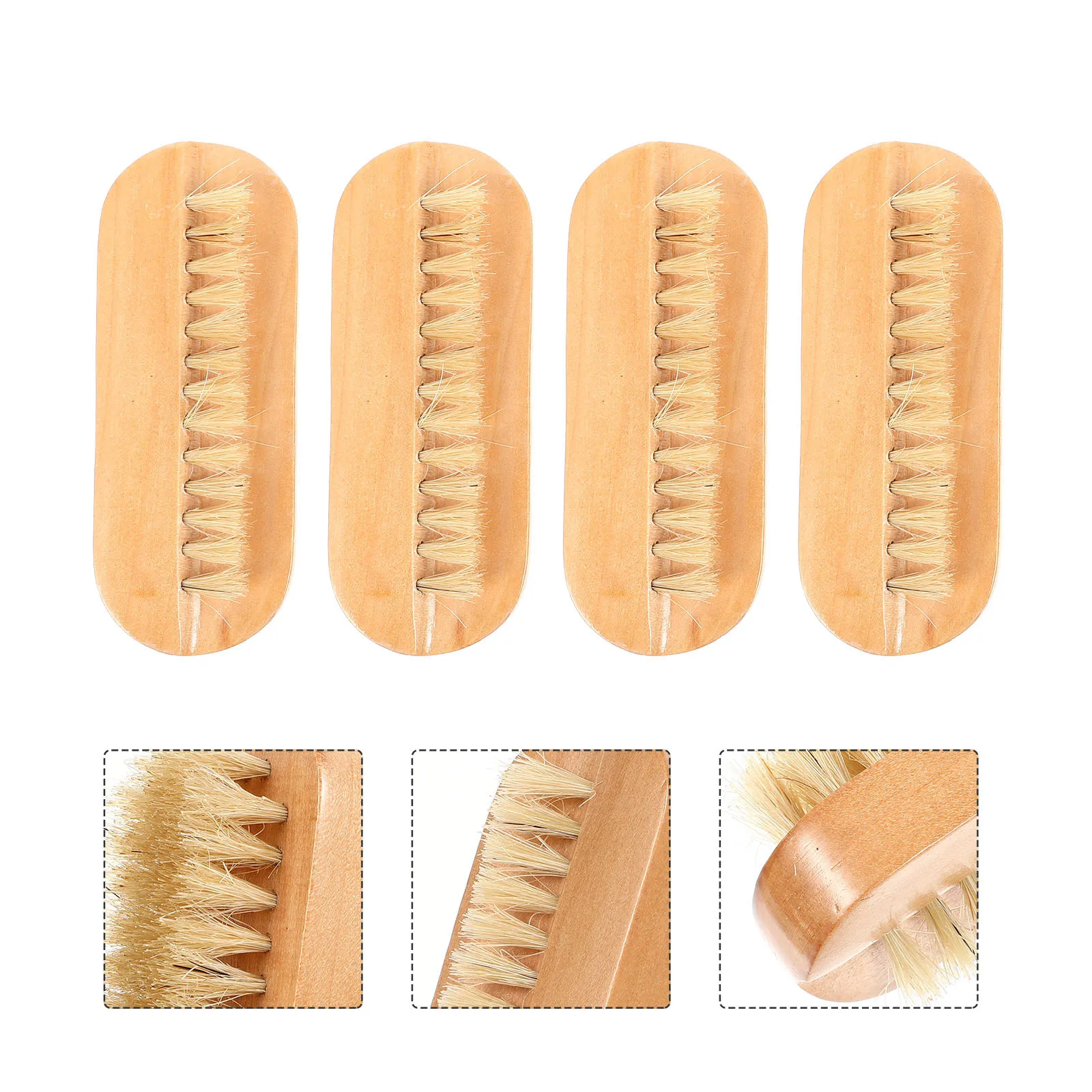 4-teilige Nagelbürste aus Holz, natürliche Borsten, leicht zu reinigende Nagellücken, langlebig, tragbar, multifunktionale Nagelbürste aus Holz