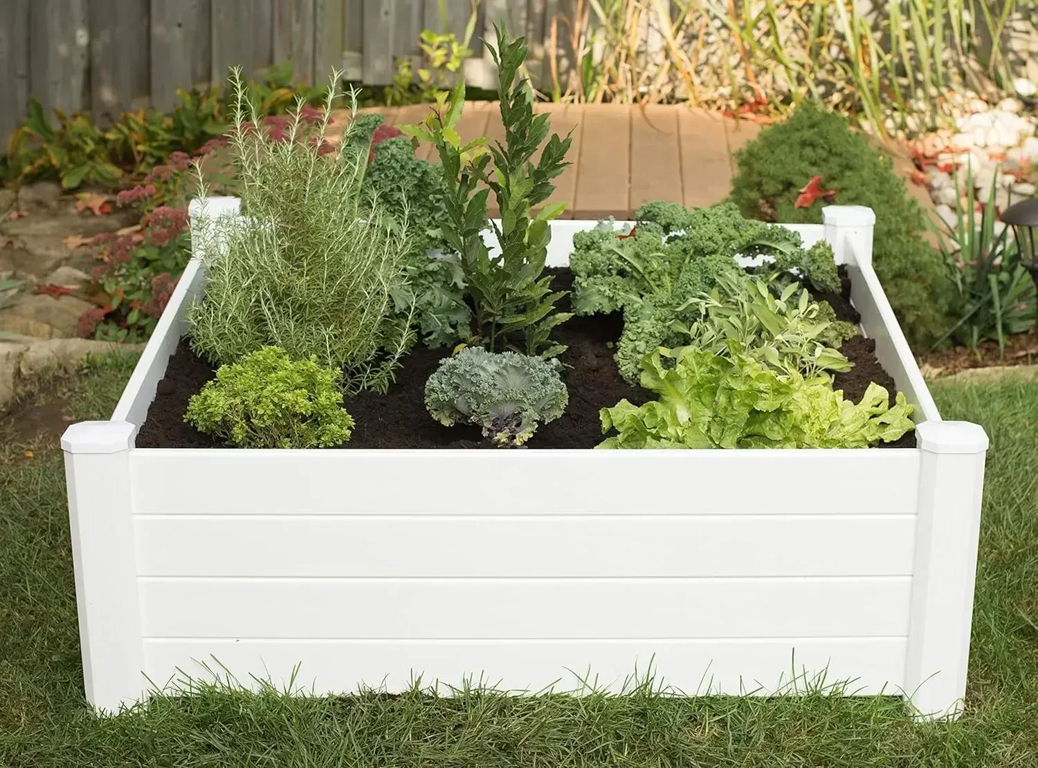 NuVue Products 26001 Premium Outdoor Raised Garden Bed for Growing Edible Plants and Flowers, BPA-Free Woodgrain Panel Elevated