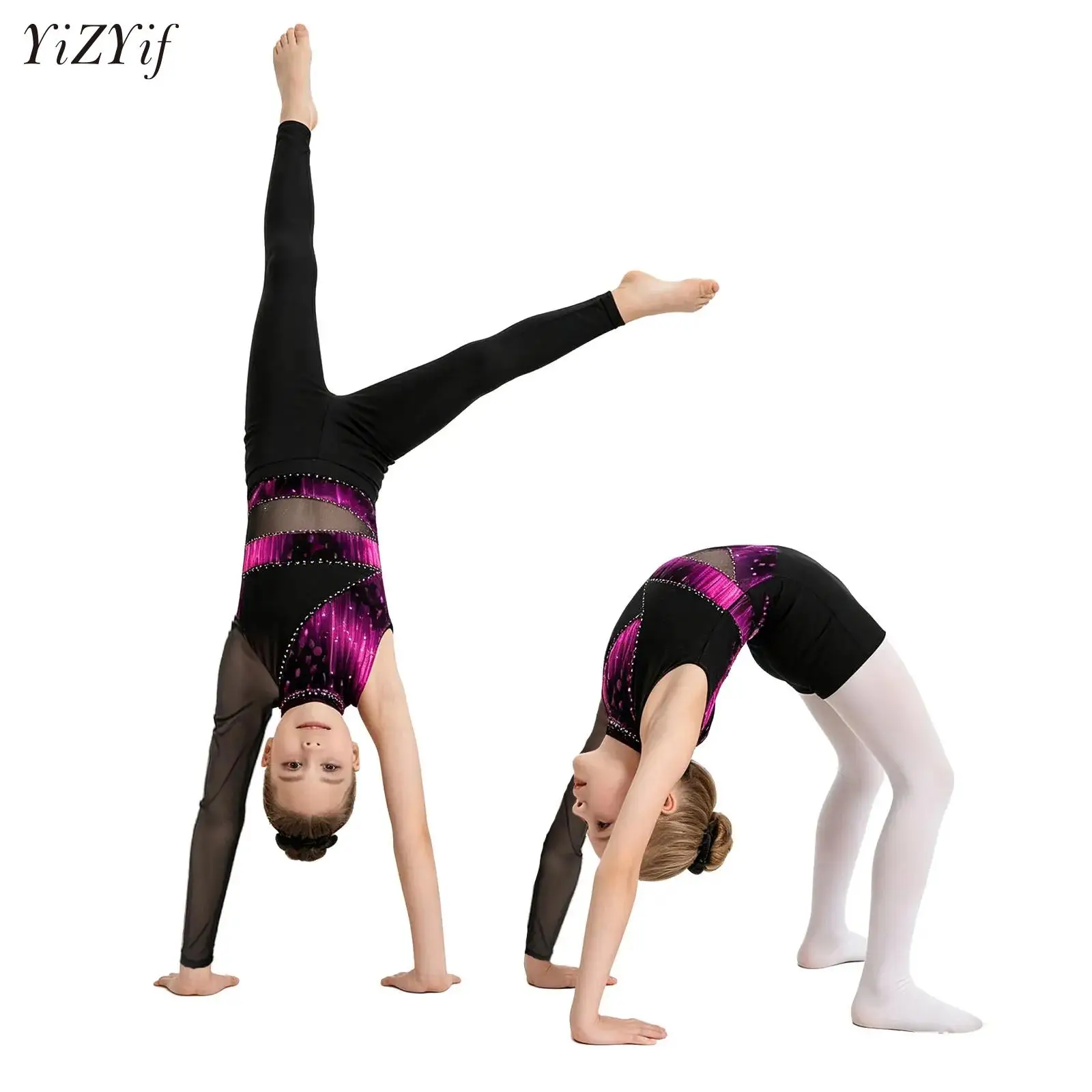 

Kids Girls Ballet Unitards Biketards Jumpsuit with Gymnastics Shorts Set Printed Skating Sports Gymnastic Workout Clothes