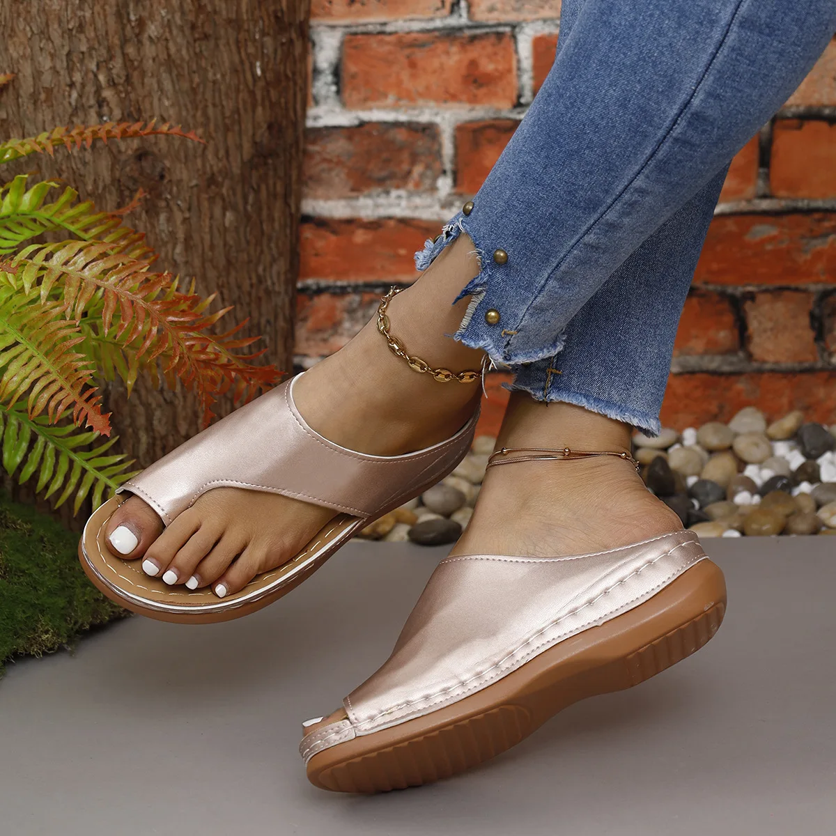 Women Sandals Summer Outdoor Leisure Comfy Wedge Sandals Ladies Slip on Orthopedic Bunion Corrector Slippers Sandalias De Mujer