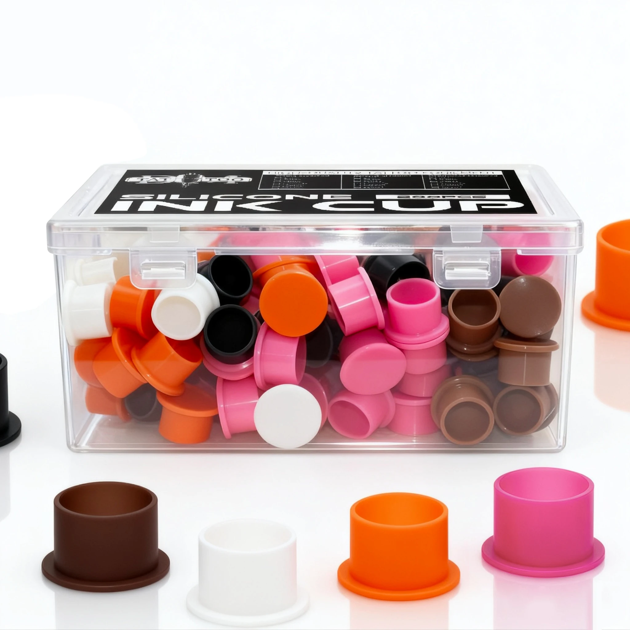 200pcs Silicone Tattoo Ink Cups Round/Diamond/Heart-shaped Shapes Permanent Makeup Pigment Cup Container Tattoo Artists Supplies