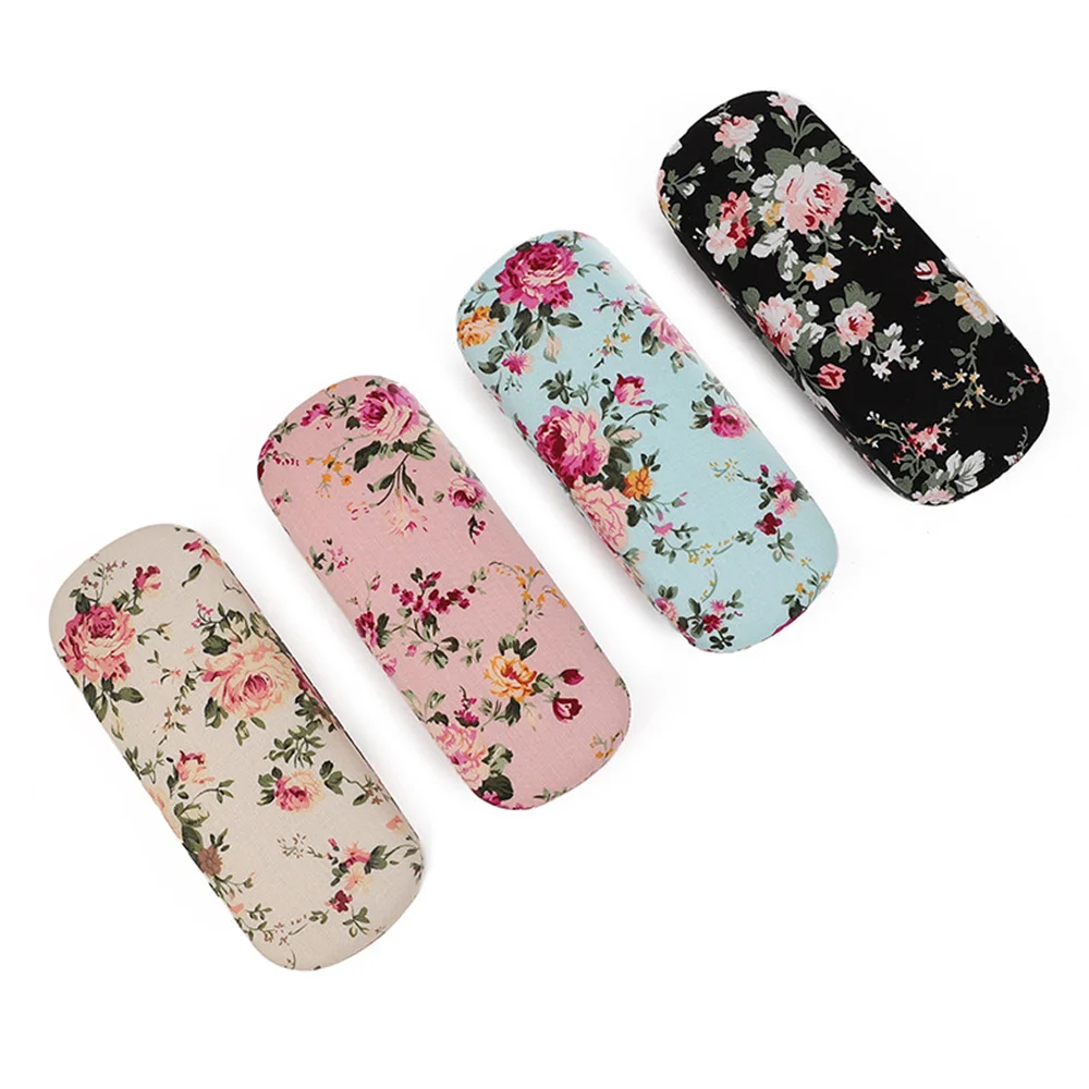 Retro Floral Glasses Case Flower Printed Cloth Reading Glasses Box Hard Eyewear Protector Women Optical Glasses Storage Case