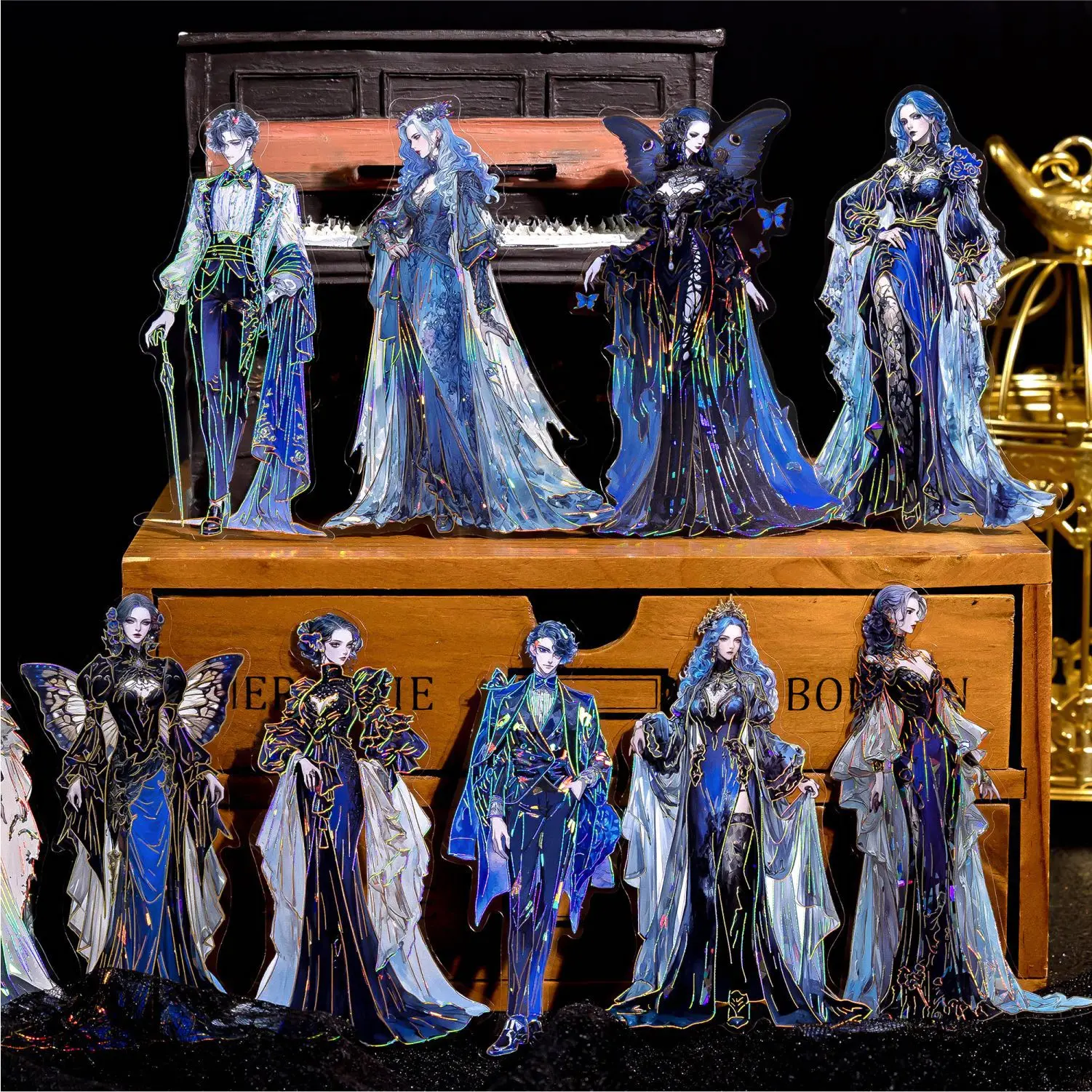 10pcs Dark Glory Series Decorative Sticker Retro Laser Gold Shell Light Scrapbooking Label Diy Diary Album Journal Planner